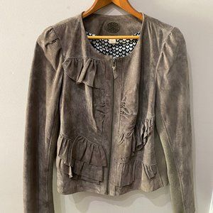New markdown! Anthropologie Idra Taupe Suede Ruffle Detail Jacket